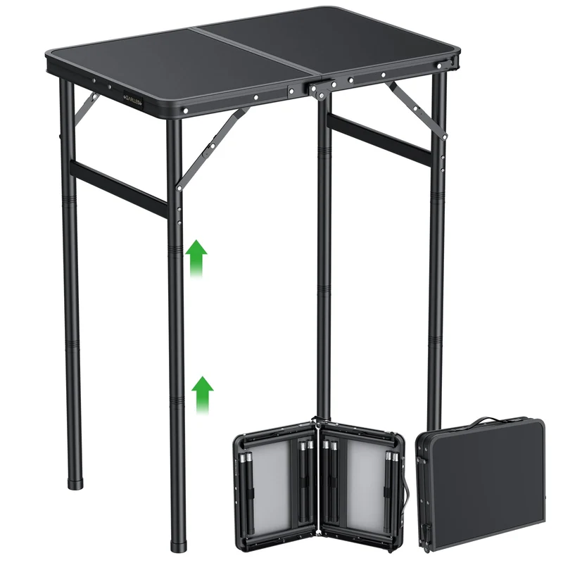 GARLLEN Campingtisch klappbar, 60 x 40 cm, höhenverstellbar, schwarz