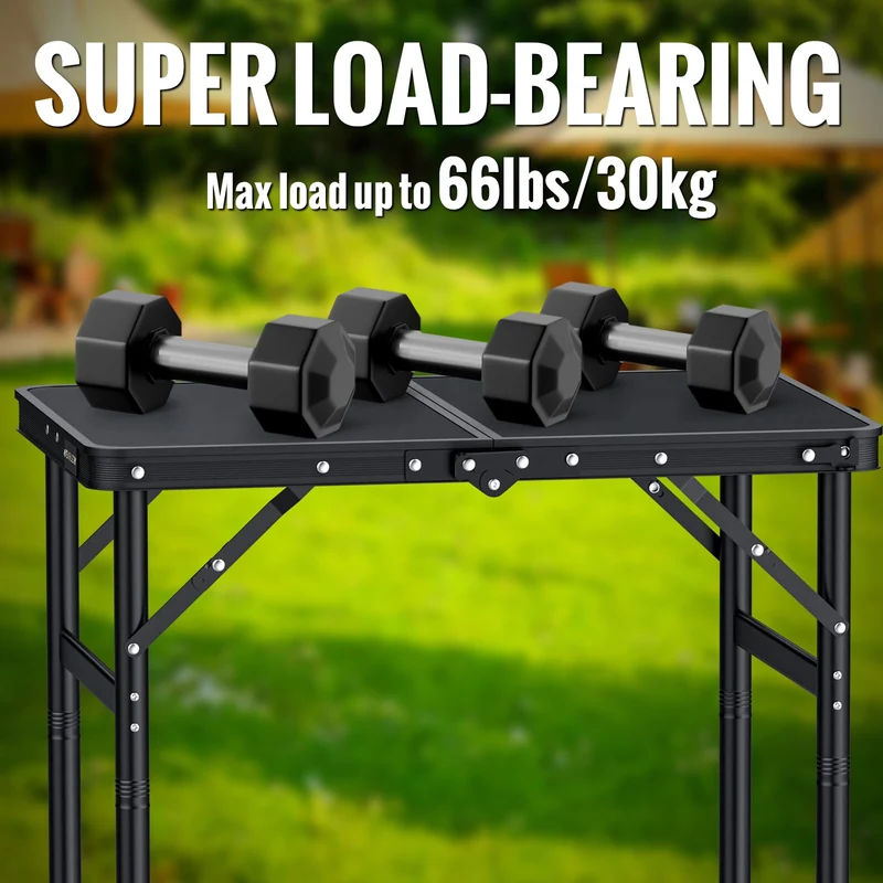 GARLLEN Campingtisch klappbar, 60 x 40 cm, höhenverstellbar, schwarz