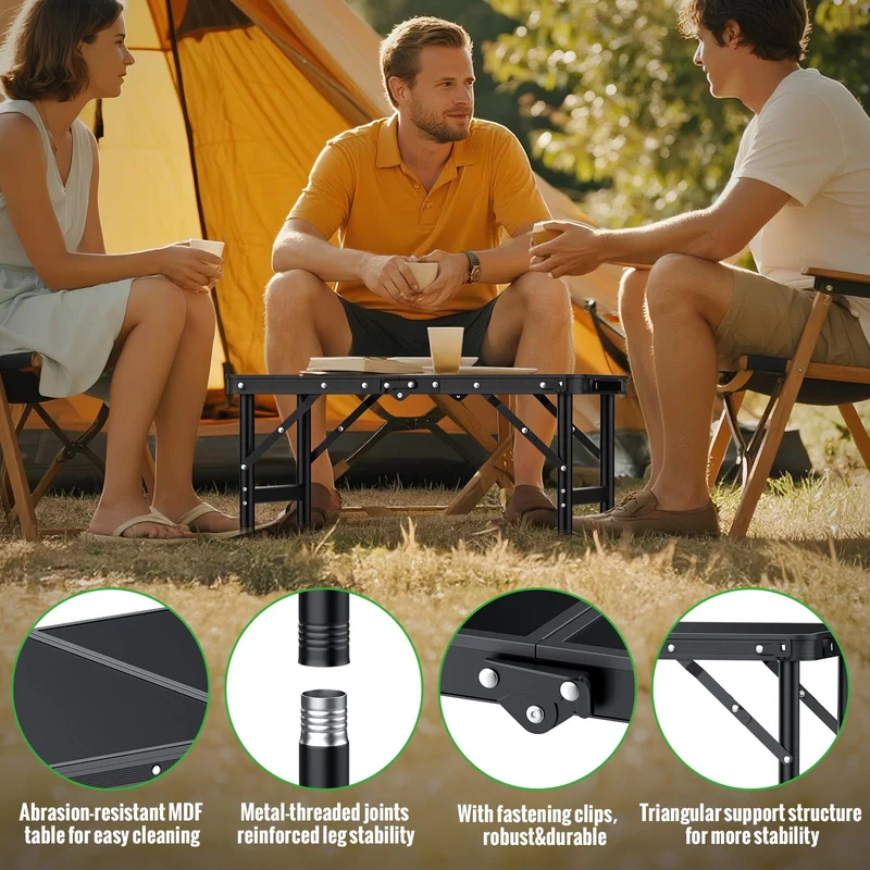 GARLLEN Campingtisch klappbar, 60 x 40 cm, höhenverstellbar, schwarz