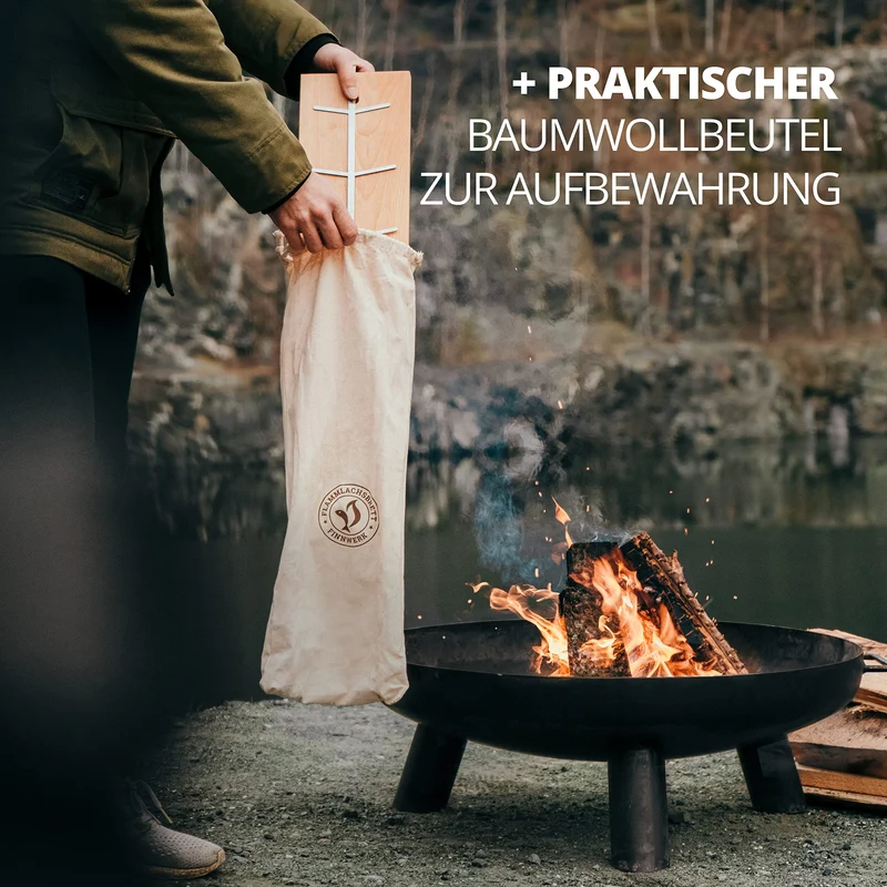 FINNWERK Flammlachsbrett aus Birke mit Edelstahlhalterung