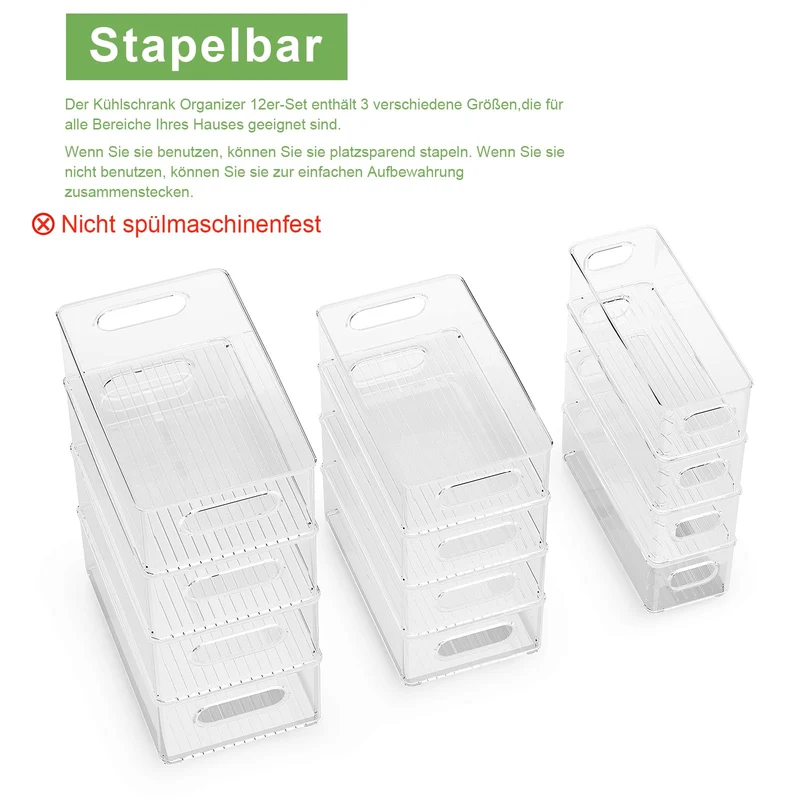 FINEW Kühlschrank Organizer 12er Set, durchsichtig, BPA-frei