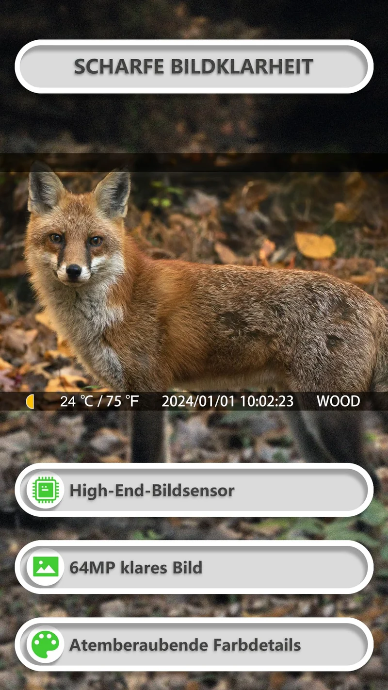 GardePro E8P Max Wildkamera mit WLAN, 64 MP, 1296P und Akku