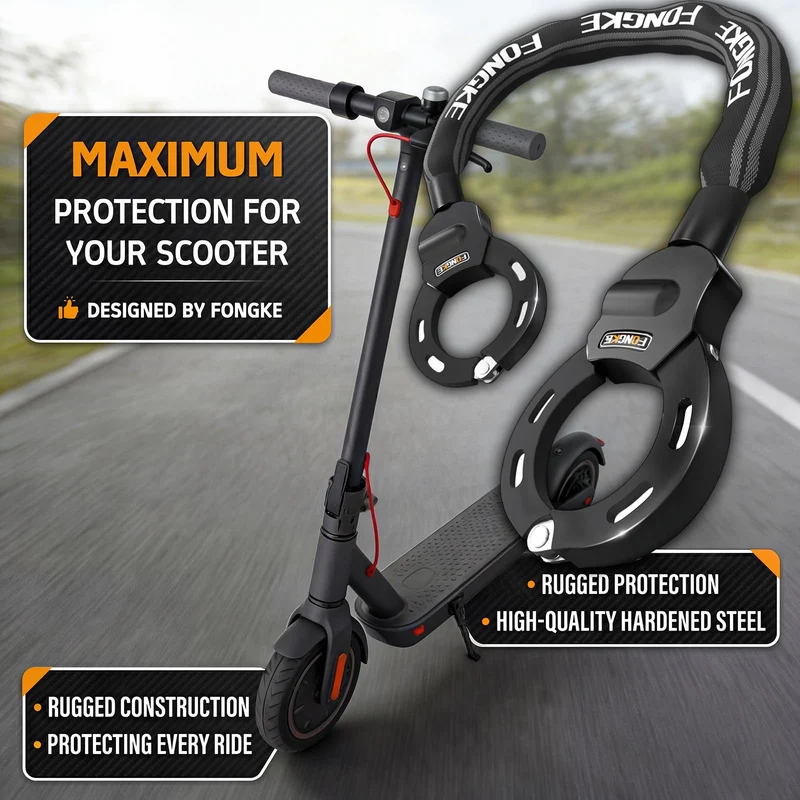 FONGKE E-Scooter Schloss SKS002, Kettenschloss mit 3L Tasche