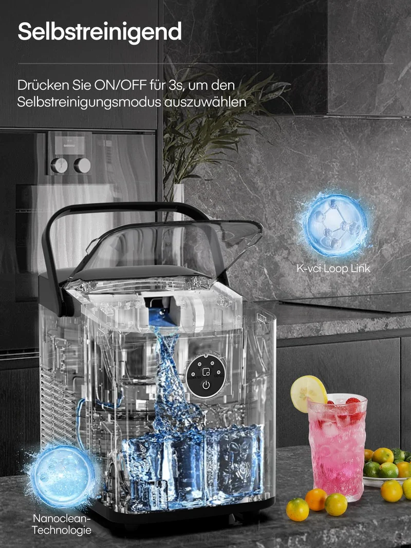 FOHERE Eiswürfelmaschine ICM1262A, 14 kg/24 h, Bullet Ice, Schwarz