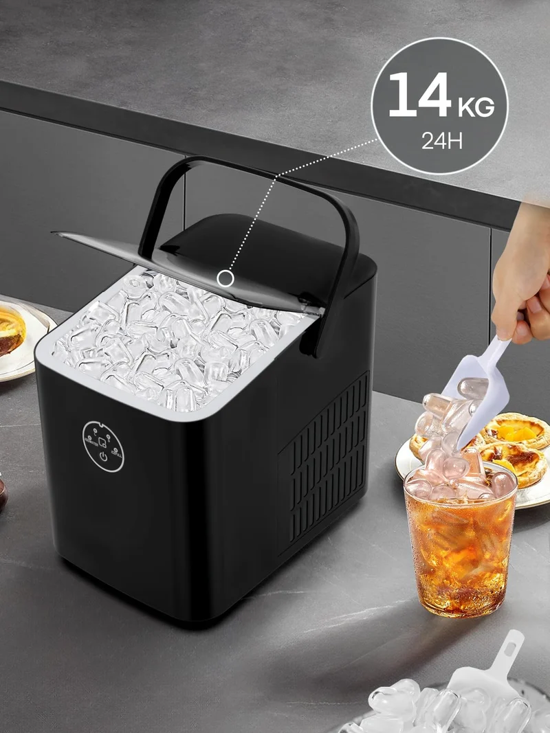 FOHERE Eiswürfelmaschine ICM1262A, 14 kg/24 h, Bullet Ice, Schwarz