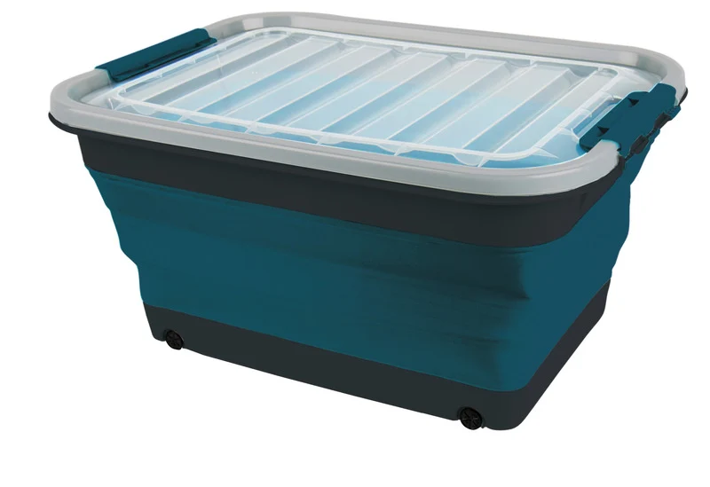 Aufbewahrungsbox 45l faltbar mit Deckel u.Rollen, 61 x 45 x 10 / 30,4cm