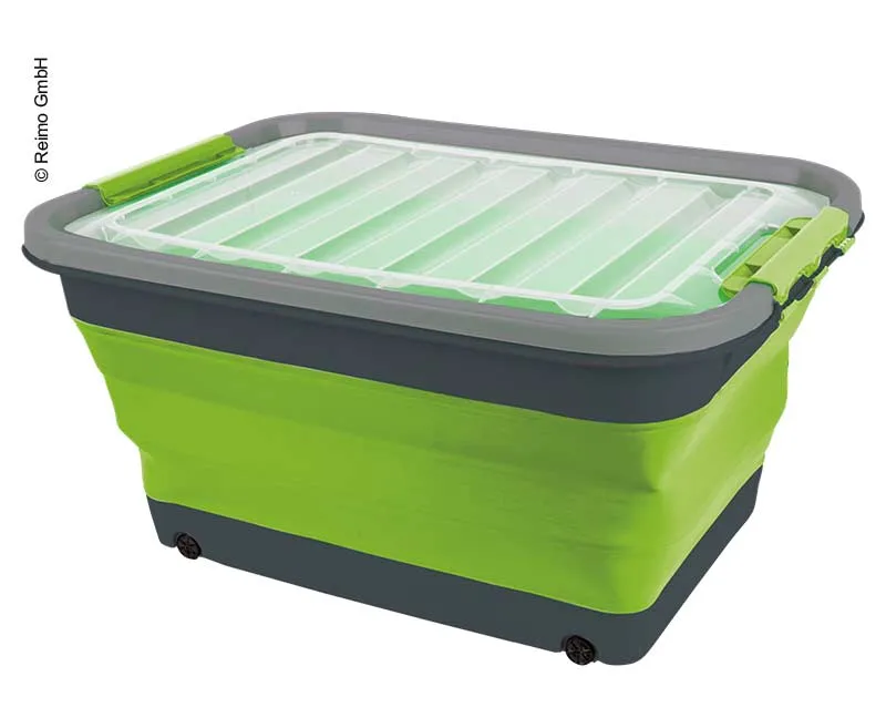 Faltbare Aufbewahrungsbox mit Deckel und Rollen – 30 Liter, Grau/Lime
