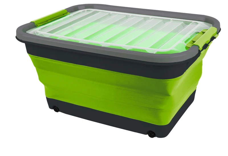 Faltbare Aufbewahrungsbox mit Deckel und Rollen – 30 Liter, Grau/Lime