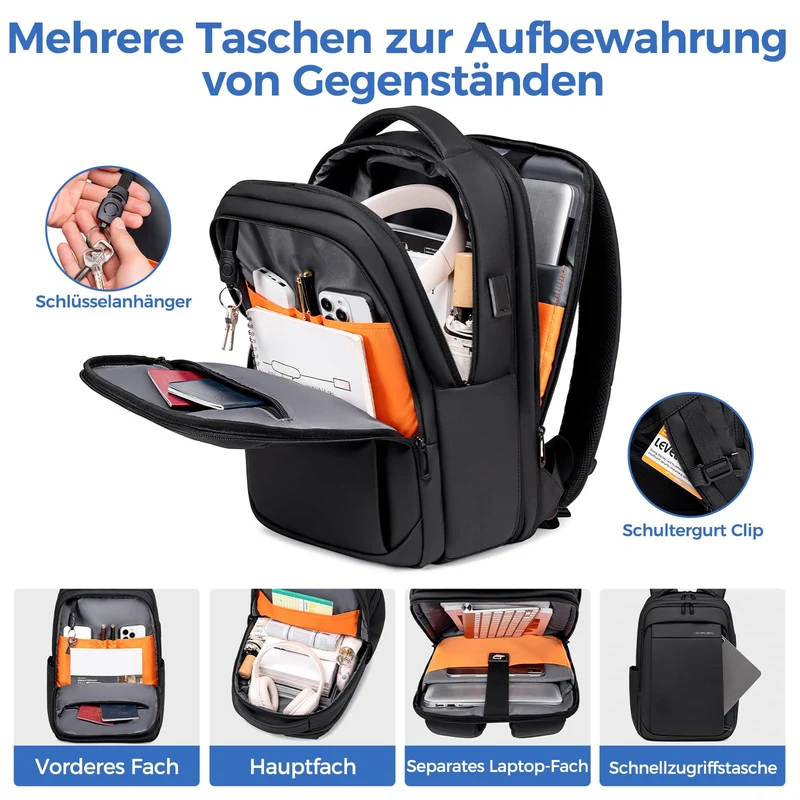 Fenree.geer Laptop Rucksack 15.6 Zoll, erweiterbar, wasserdicht