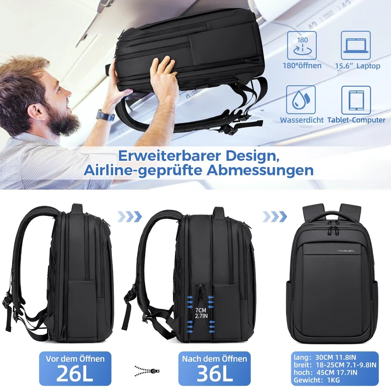 Fenree.geer Laptop Rucksack 15.6 Zoll, erweiterbar, wasserdicht