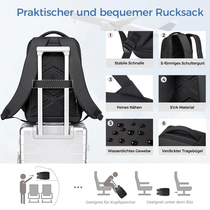 Fenree.geer Business Rucksack 26-38 L erweiterbar, 17 Zoll Laptopfach