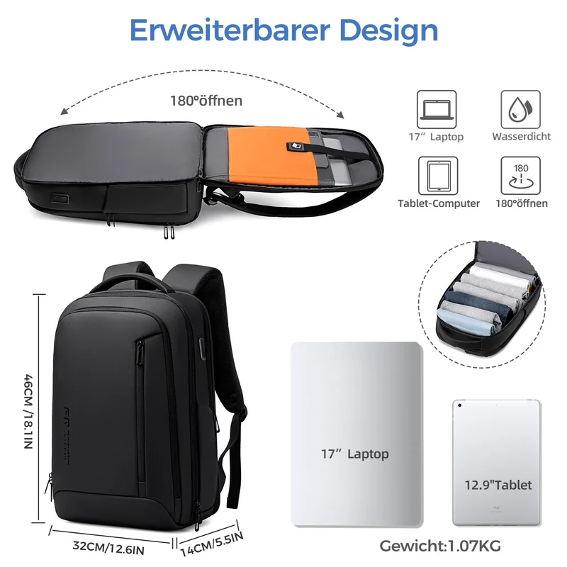 Fenree.geer Laptop Rucksack 17 Zoll 2216-GM für Arbeit und Reisen