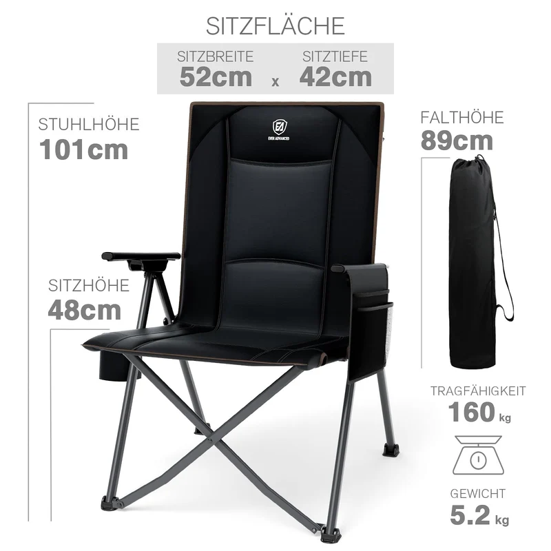 EVER ADVANCED Campingstuhl faltbar, 4-fach verstellbar, 160 kg