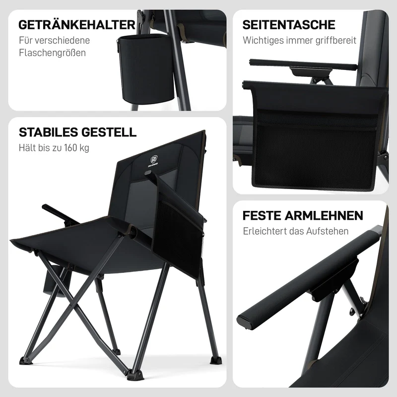 EVER ADVANCED Campingstuhl faltbar, 4-fach verstellbar, 160 kg