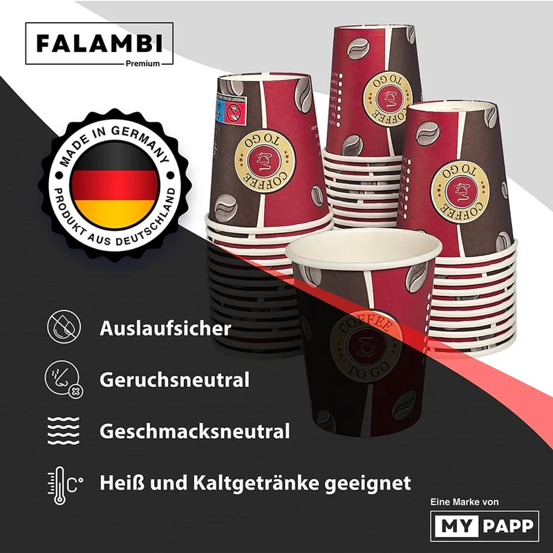 FALAMBI Pappbecher 200 ml, Coffee to go, Einwegbecher, 1000 Stück