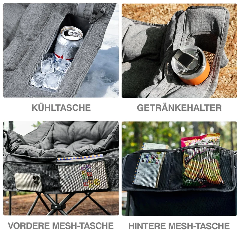 EVER ADVANCED 2-in-1 Campingstuhl faltbar 180 kg mit Kühltasche