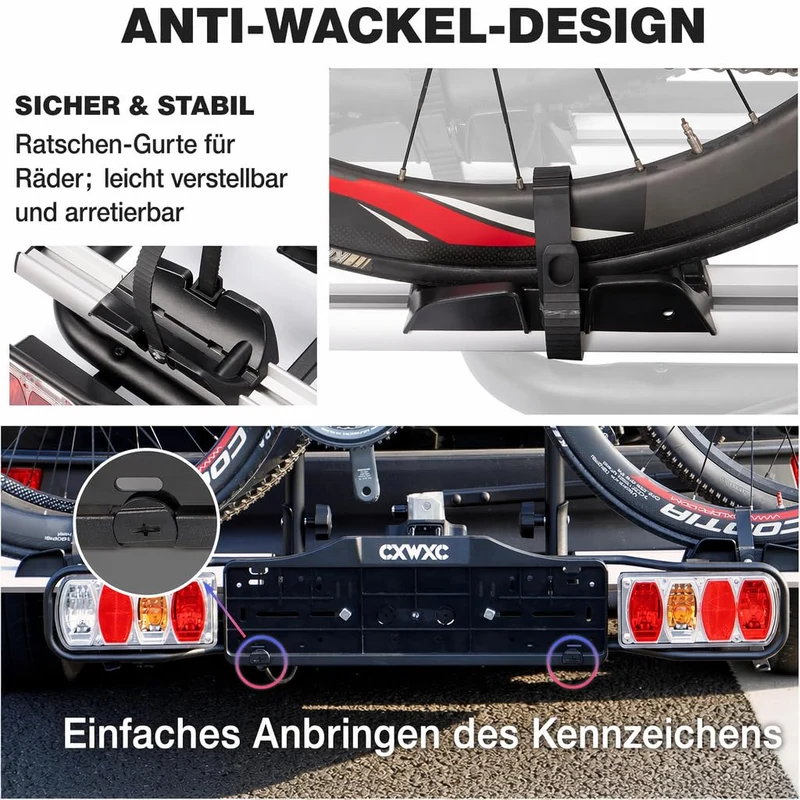 CXWXC Fahrradträger für Anhängerkupplung, 2 Fahrräder, 60 kg