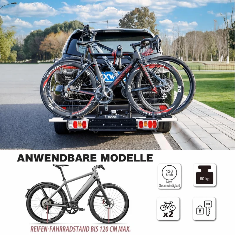 CXWXC Fahrradträger für Anhängerkupplung, 2 Fahrräder, 60 kg