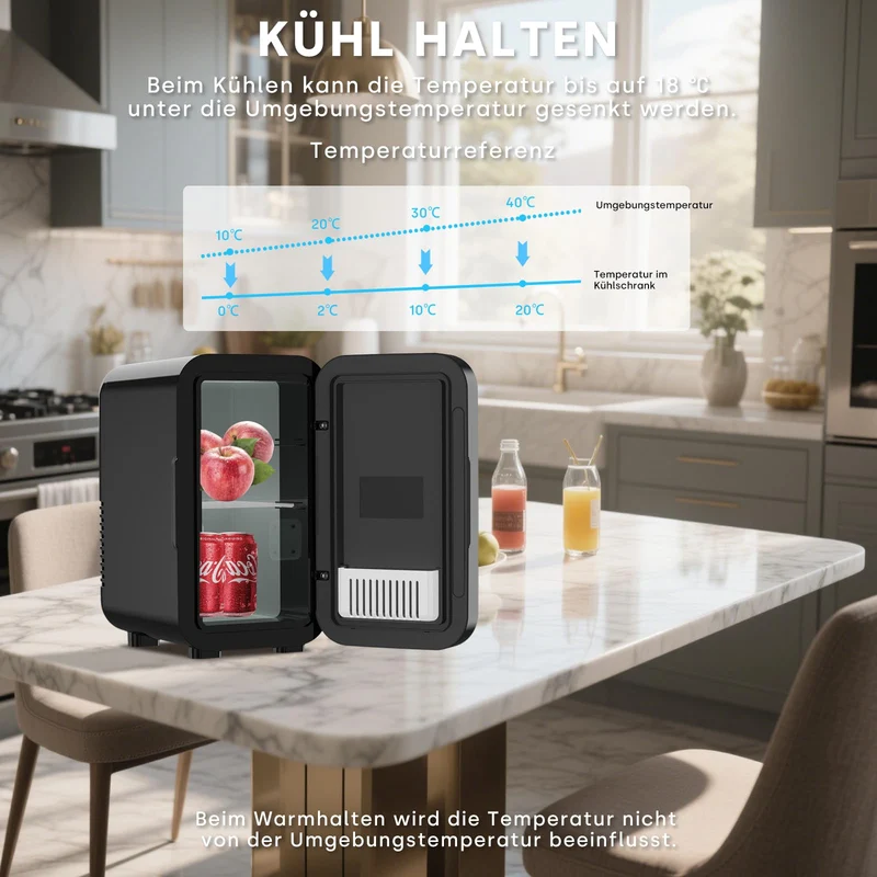 Enventor Mini-Kühlschrank 6 Liter, Kühl- und Wärmefunktion, Schwarz