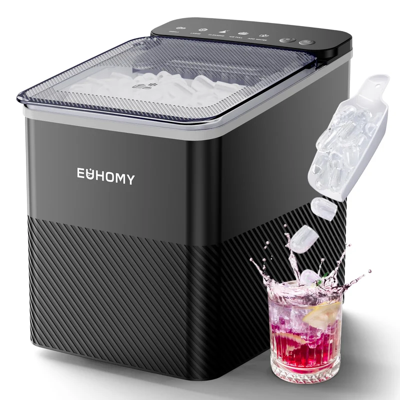 EUHOMY Eiswürfelmaschine, 12 kg Eis pro Tag, 2 Würfelgrössen, schwarz