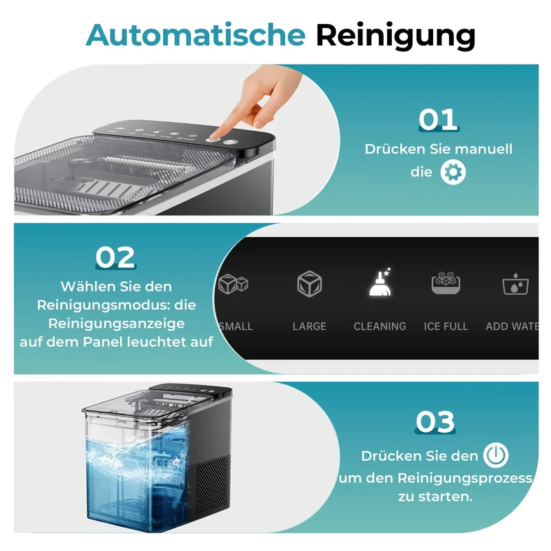 EUHOMY Eiswürfelmaschine, 12 kg Eis pro Tag, 2 Würfelgrössen, schwarz