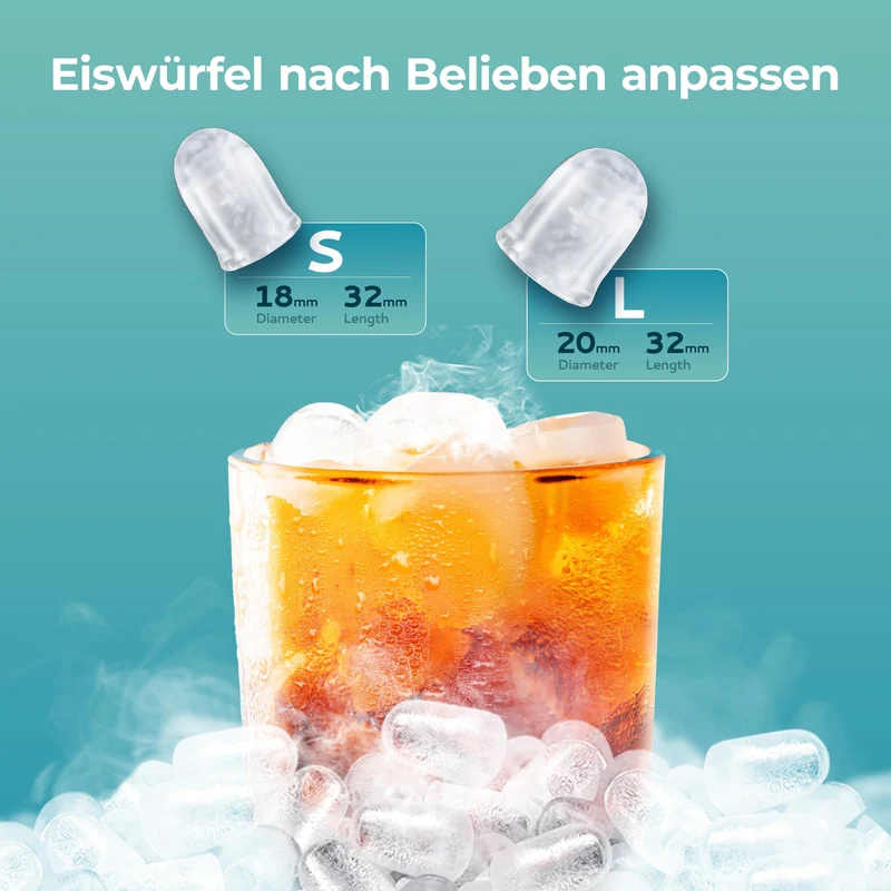 EUHOMY Eiswürfelmaschine, 12 kg Eis pro Tag, 2 Würfelgrössen, schwarz