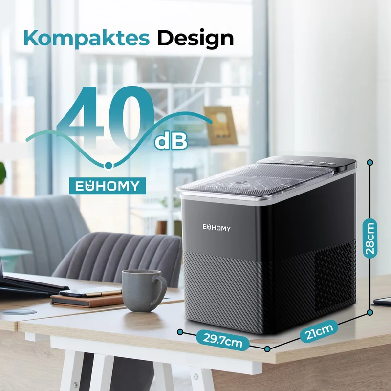 EUHOMY Eiswürfelmaschine, 12 kg Eis pro Tag, 2 Würfelgrössen, schwarz