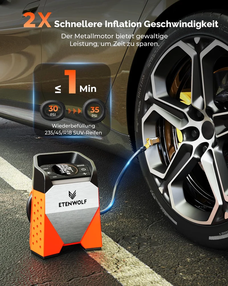 ETENWOLF ZEPHYR S3 Elektrische Luftpumpe, 160 PSI, 7800 mAh