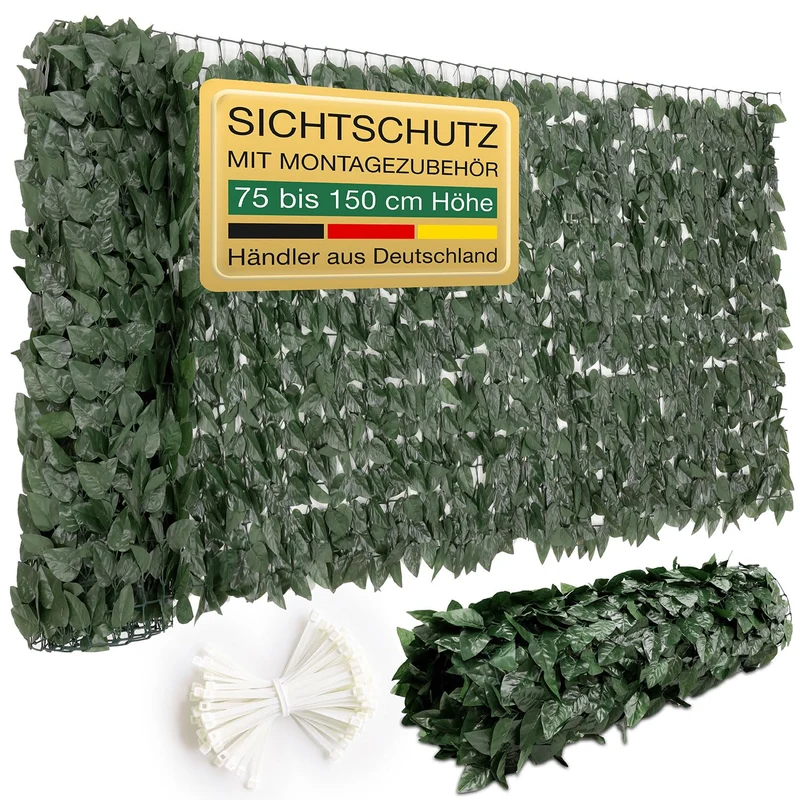ELONEO Balkon Sichtschutz wetterfest 300x125 cm in Blätteroptik grün