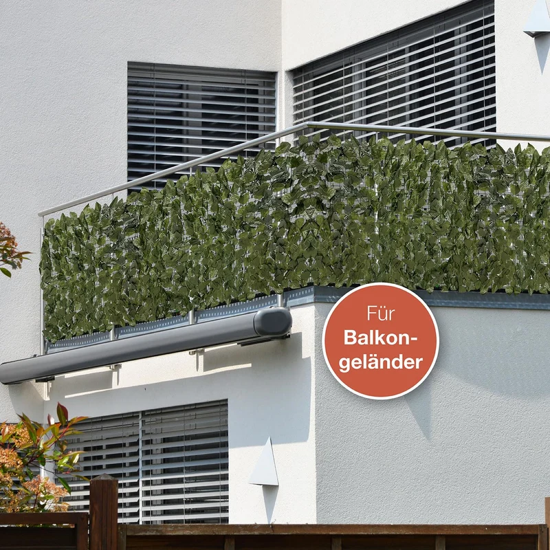 ELONEO Balkon Sichtschutz wetterfest 300x125 cm in Blätteroptik grün