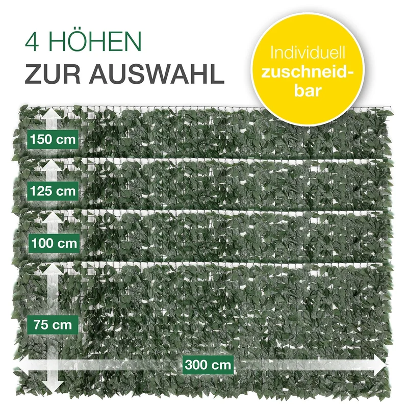 ELONEO Balkon Sichtschutz wetterfest 300x125 cm in Blätteroptik grün