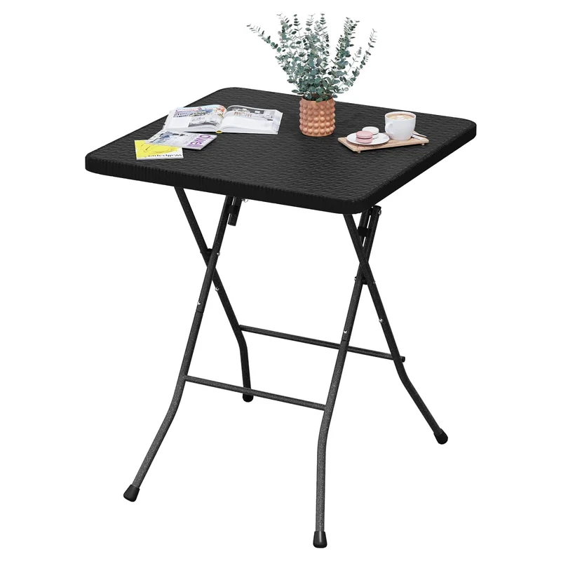 eSituro Klapptisch Gartentisch Balkontisch, Rattanoptik, schwarz