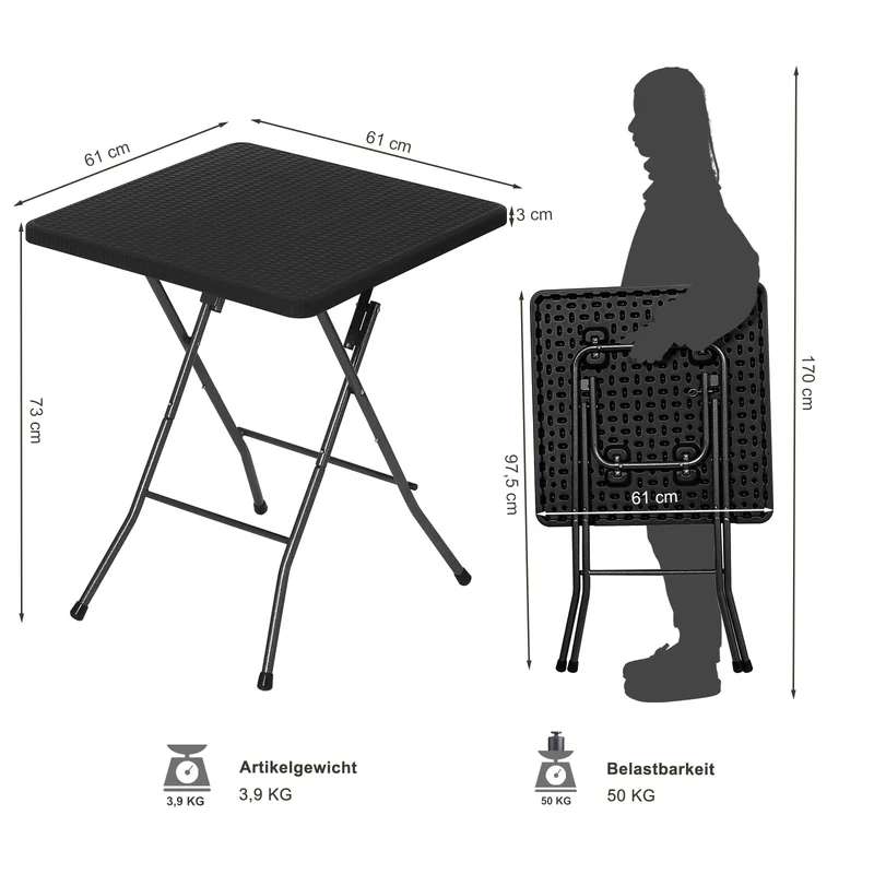 eSituro Klapptisch Gartentisch Balkontisch, Rattanoptik, schwarz