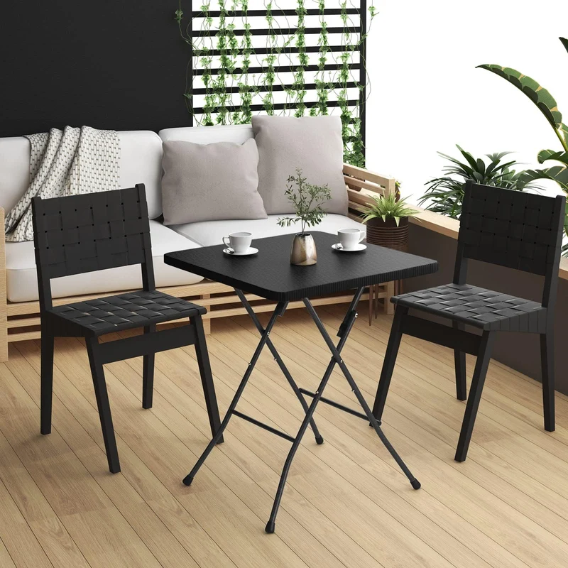 eSituro Klapptisch Gartentisch Balkontisch, Rattanoptik, schwarz