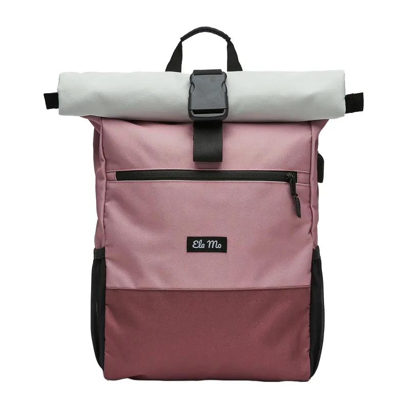 Ela Mo Rolltop Rucksack Damen mit 17-Zoll-Laptopfach Strawberry Cream