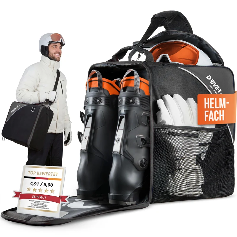 Driver13 Skistiefeltasche Bootbag mit Helmfach für Skischuhe, schwarz