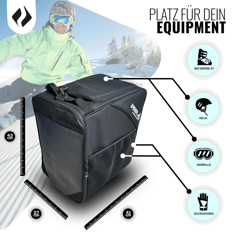 Driver13 Skistiefeltasche Bootbag mit Helmfach für Skischuhe, schwarz