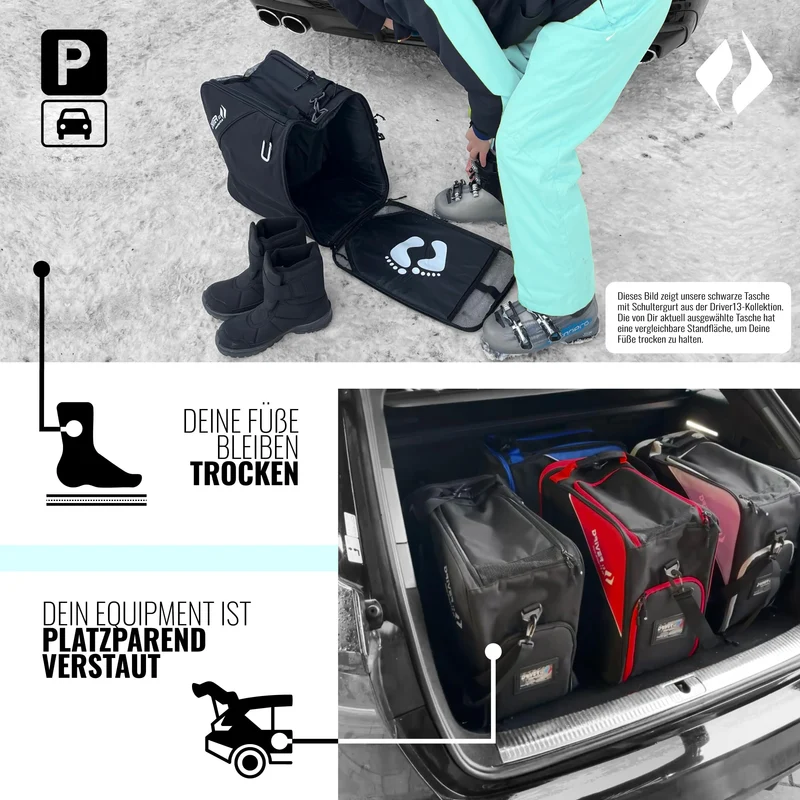 Driver13 Skistiefeltasche Bootbag mit Helmfach für Skischuhe, schwarz