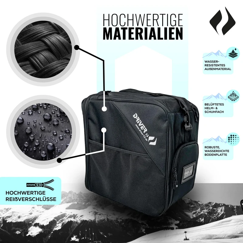 Driver13 Skistiefeltasche Bootbag mit Helmfach für Skischuhe, schwarz