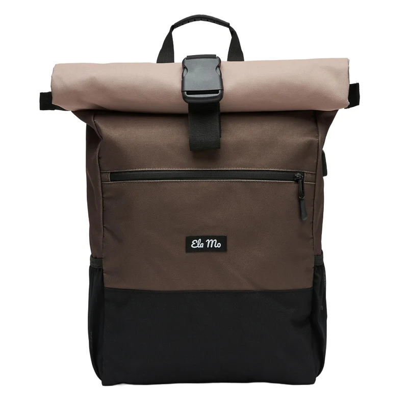 Ela Mo Rolltop Rucksack Damen mit Laptopfach und USB, Sand & Olive