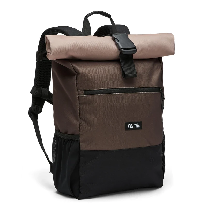 Ela Mo Rolltop Rucksack Damen mit Laptopfach und USB, Sand & Olive