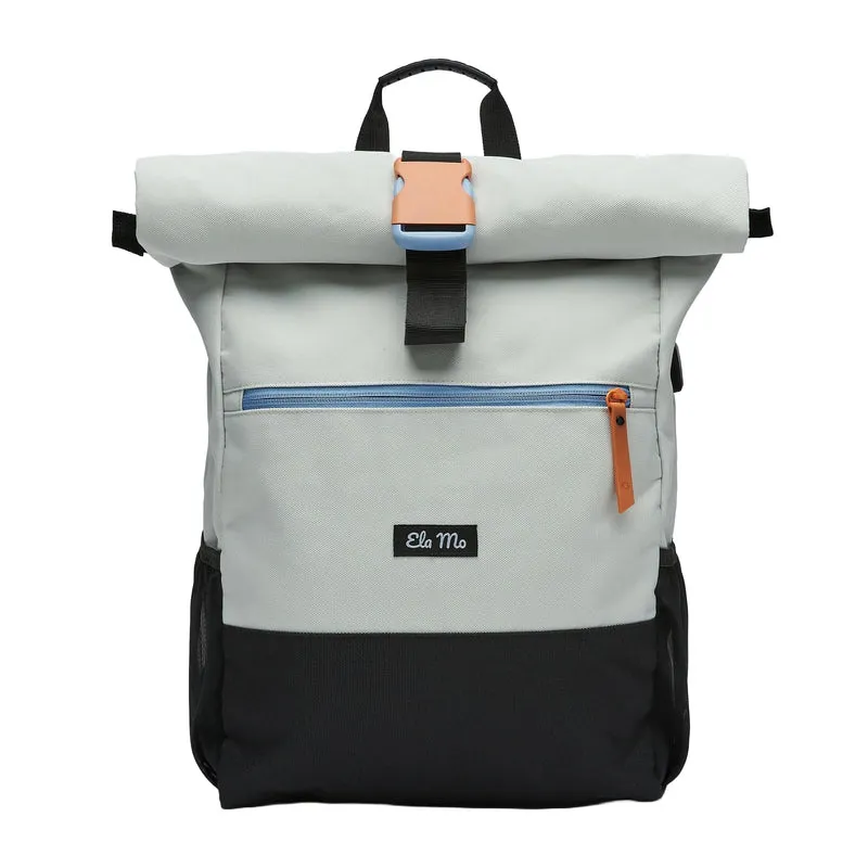 Ela Mo Rolltop Rucksack Damen mit Laptopfach, Lightgrey Orange Pop