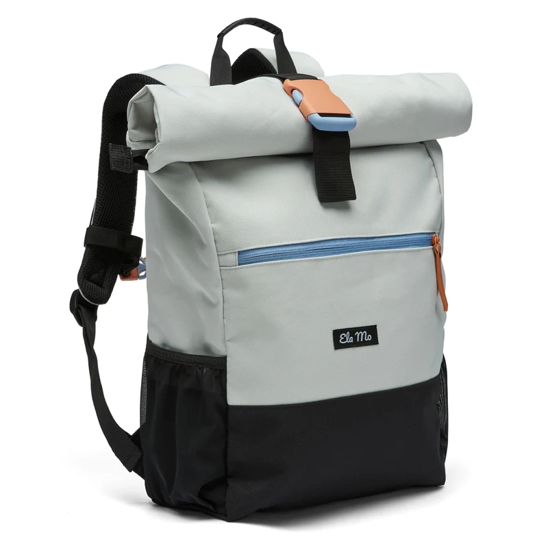 Ela Mo Rolltop Rucksack Damen mit Laptopfach, Lightgrey Orange Pop