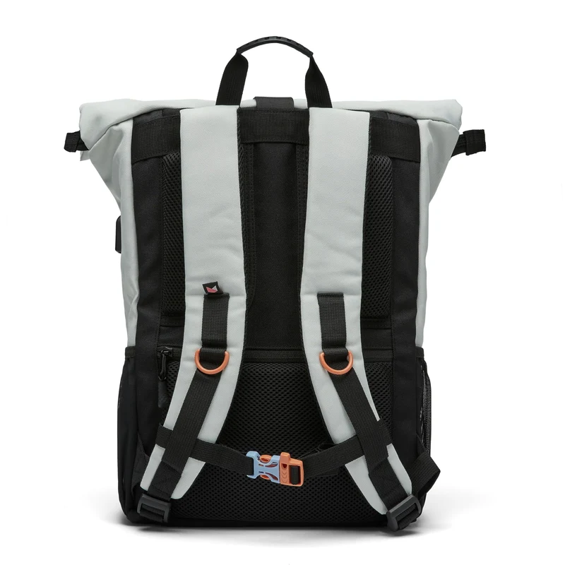 Ela Mo Rolltop Rucksack Damen mit Laptopfach, Lightgrey Orange Pop