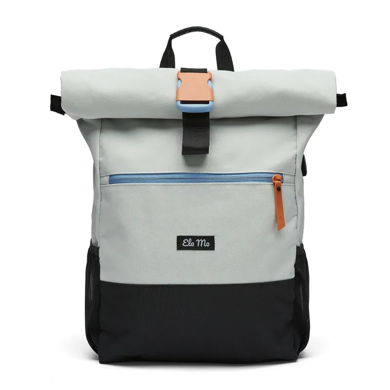 Ela Mo Rolltop Rucksack Damen mit Laptopfach, Lightgrey Orange Pop