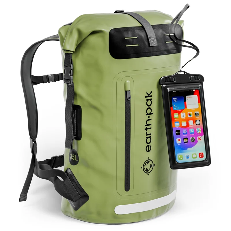 Earth Pak Summit wasserdichter Rucksack 35 L mit Rolltop, Grün