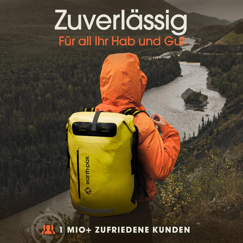 Earth Pak Summit wasserdichter Rucksack 35L Gelb mit Handyhülle