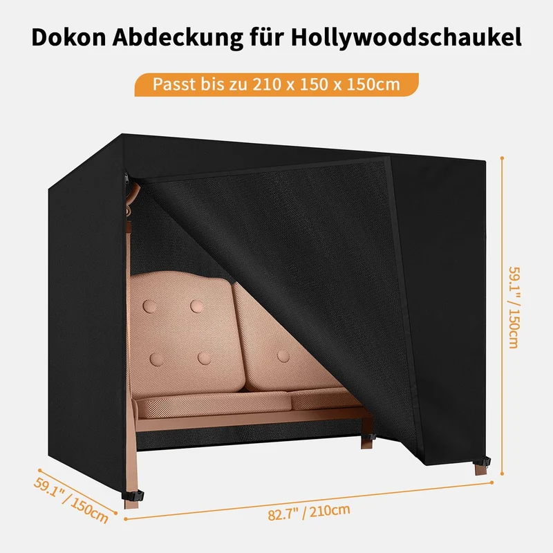 Dokon Hollywoodschaukel Abdeckung 3-Sitzer wasserdicht 210x150x150 cm