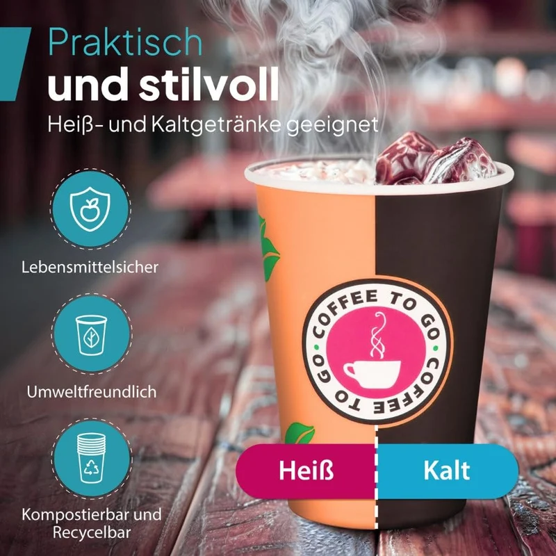 Commerline Pappbecher To Go 300 ml, Einweg-Kaffeebecher, 1000 Stück