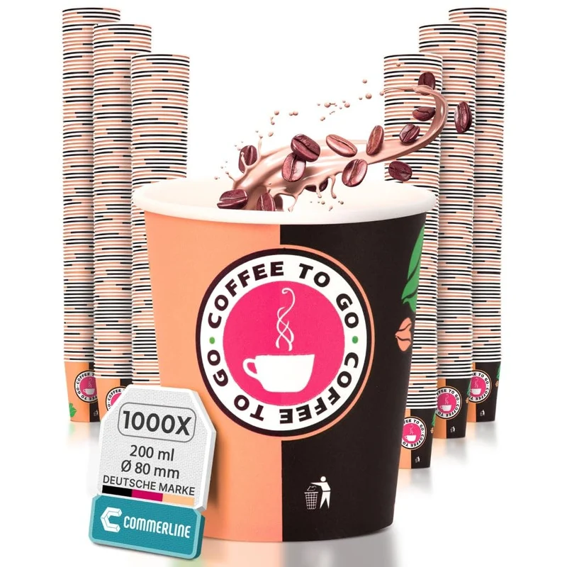 Commerline Einweg-Kaffeebecher To Go aus Pappe, 200 ml, 1000 Stück